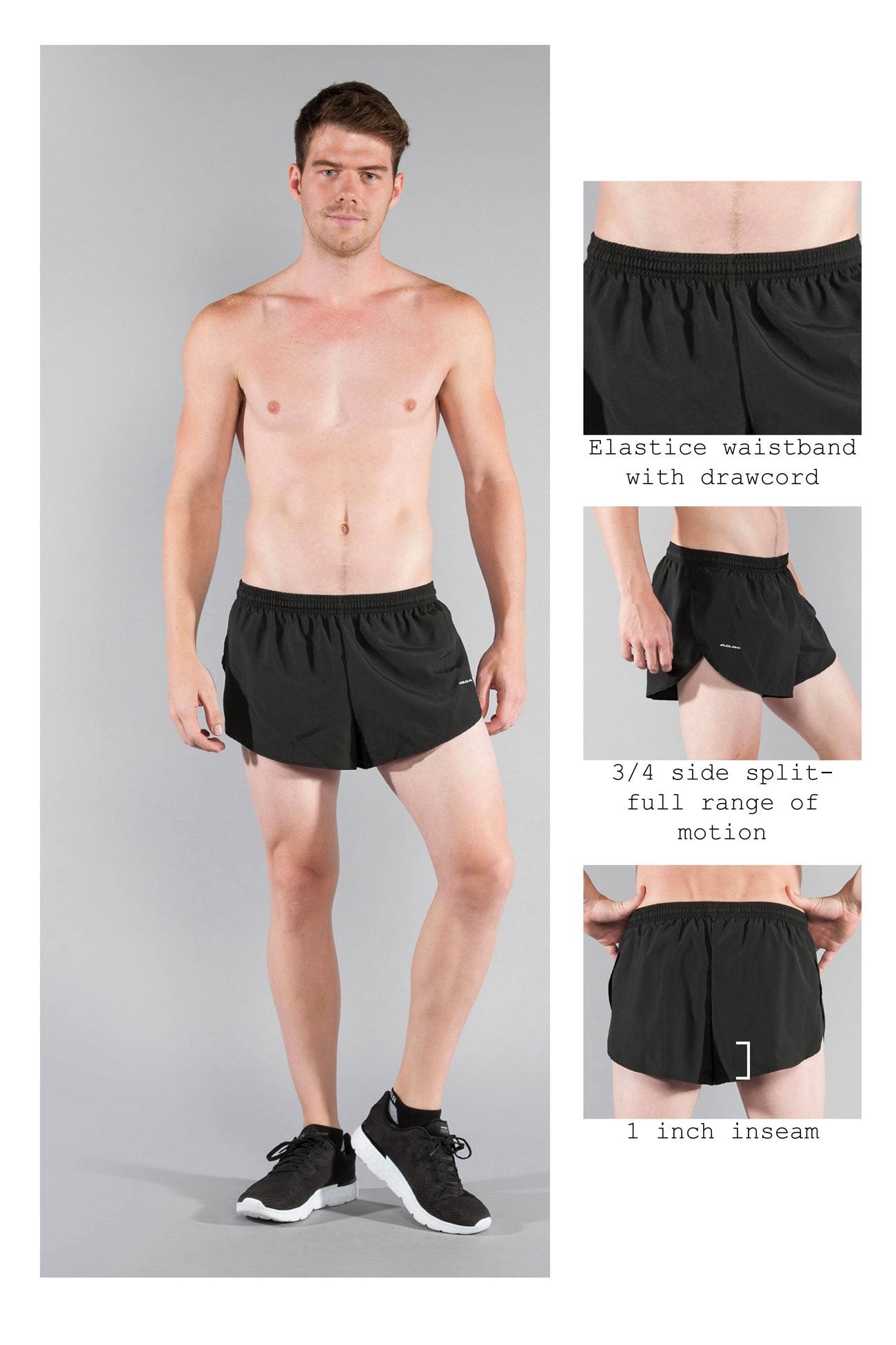 Men's Solid 1" Elite Split Shorts - Black