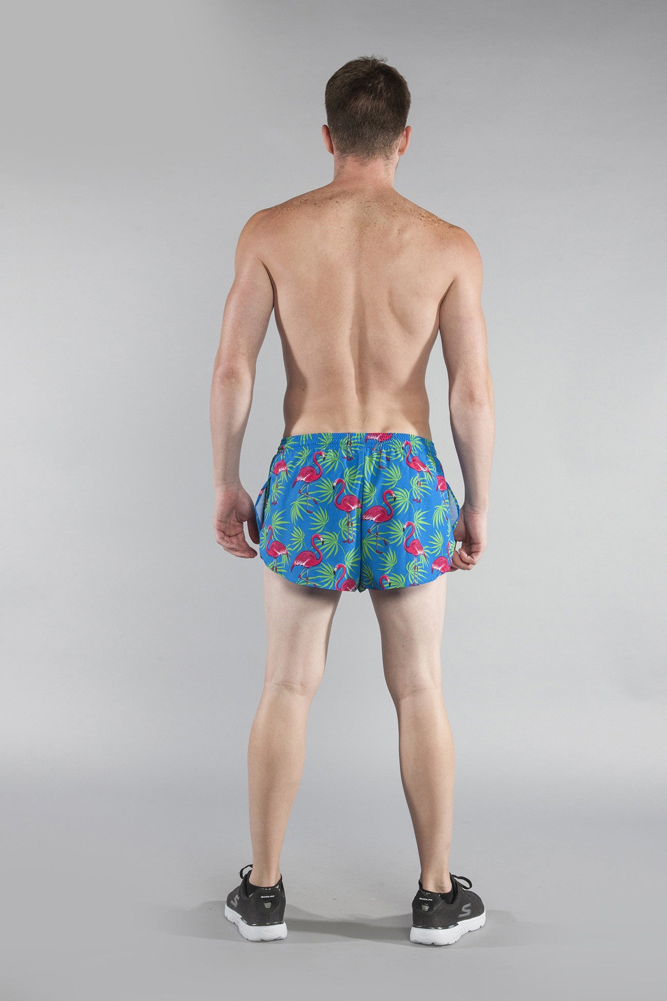 MENS STRETCH 1" ELITE PRINTED SPLIT RUN SHORT- FLAMINGO TURQUOISE - BOAUSA