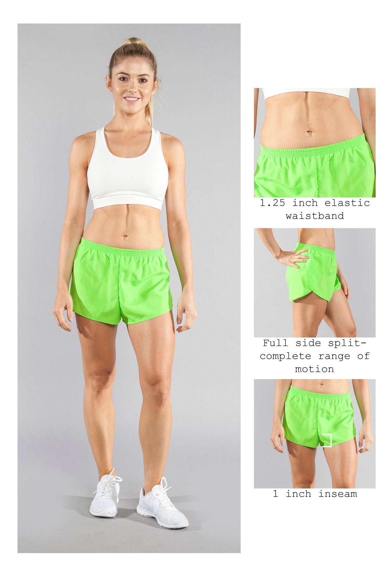 Women's Solid 1" Elite Split Shorts - Neon Lime