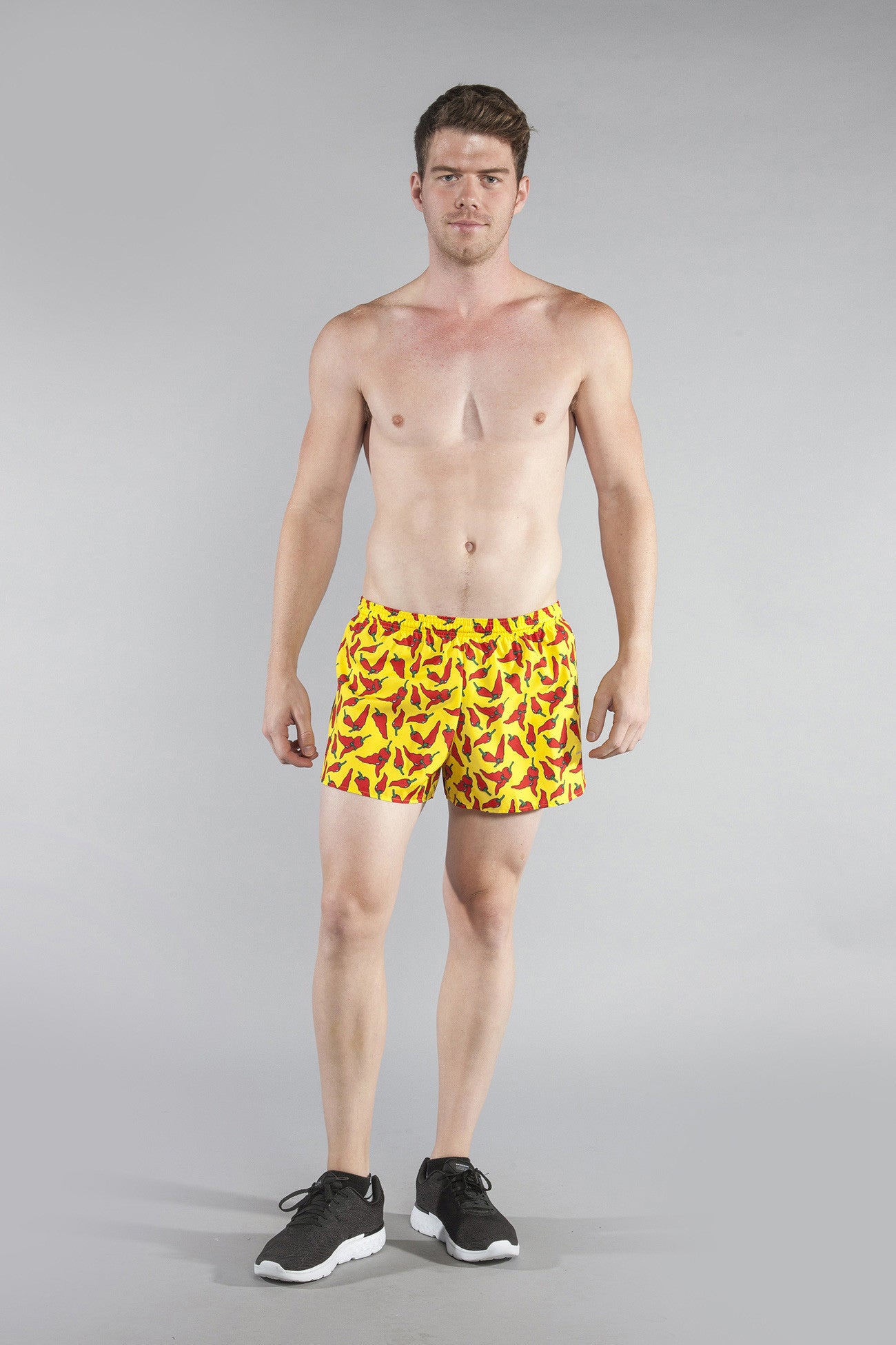 MEN'S STRETCH 3" PRINTED HALF SPLIT TRAINER- YELLOW CHILI PEPPER - BOAUSA