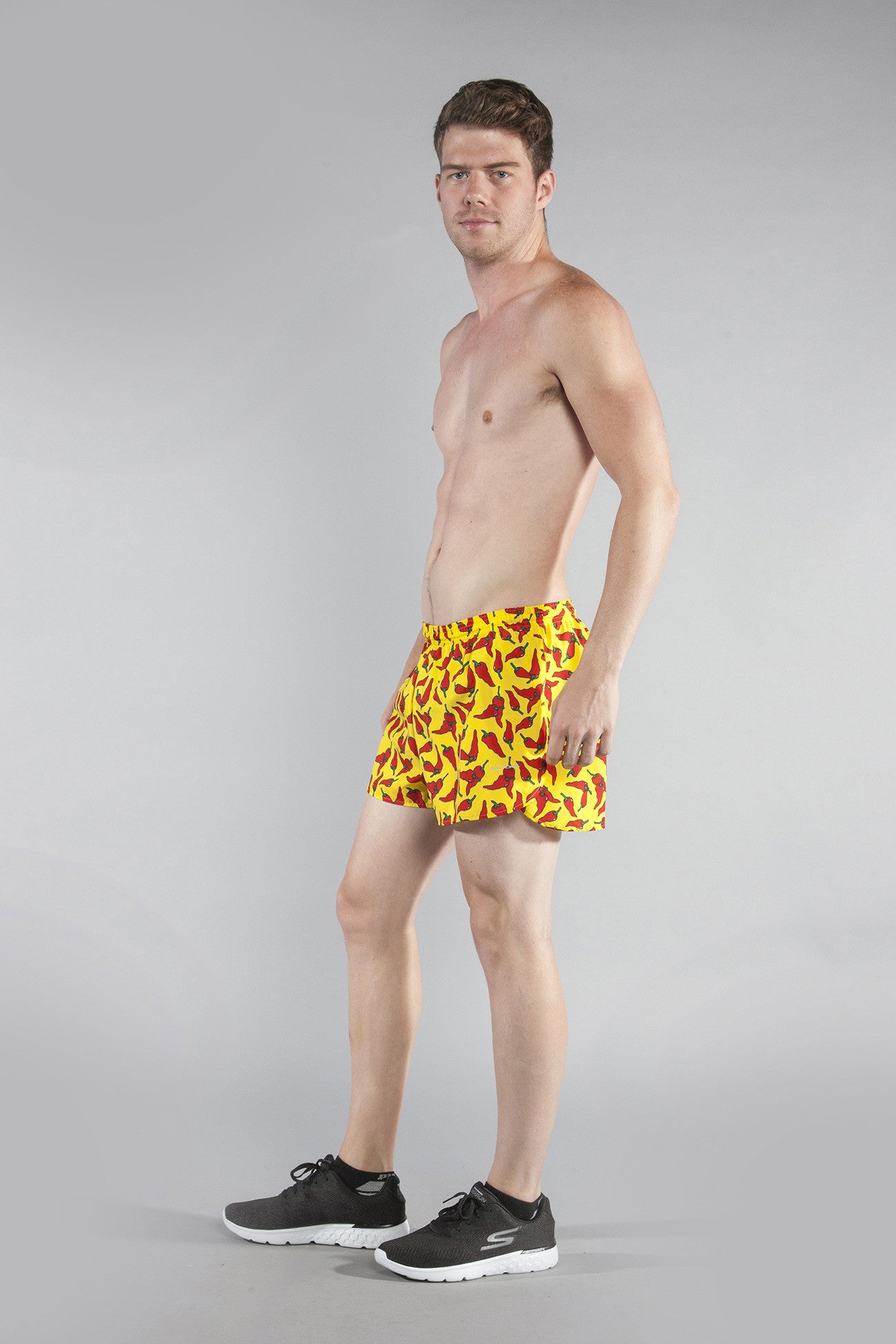 MEN'S STRETCH 3" PRINTED HALF SPLIT TRAINER- YELLOW CHILI PEPPER - BOAUSA